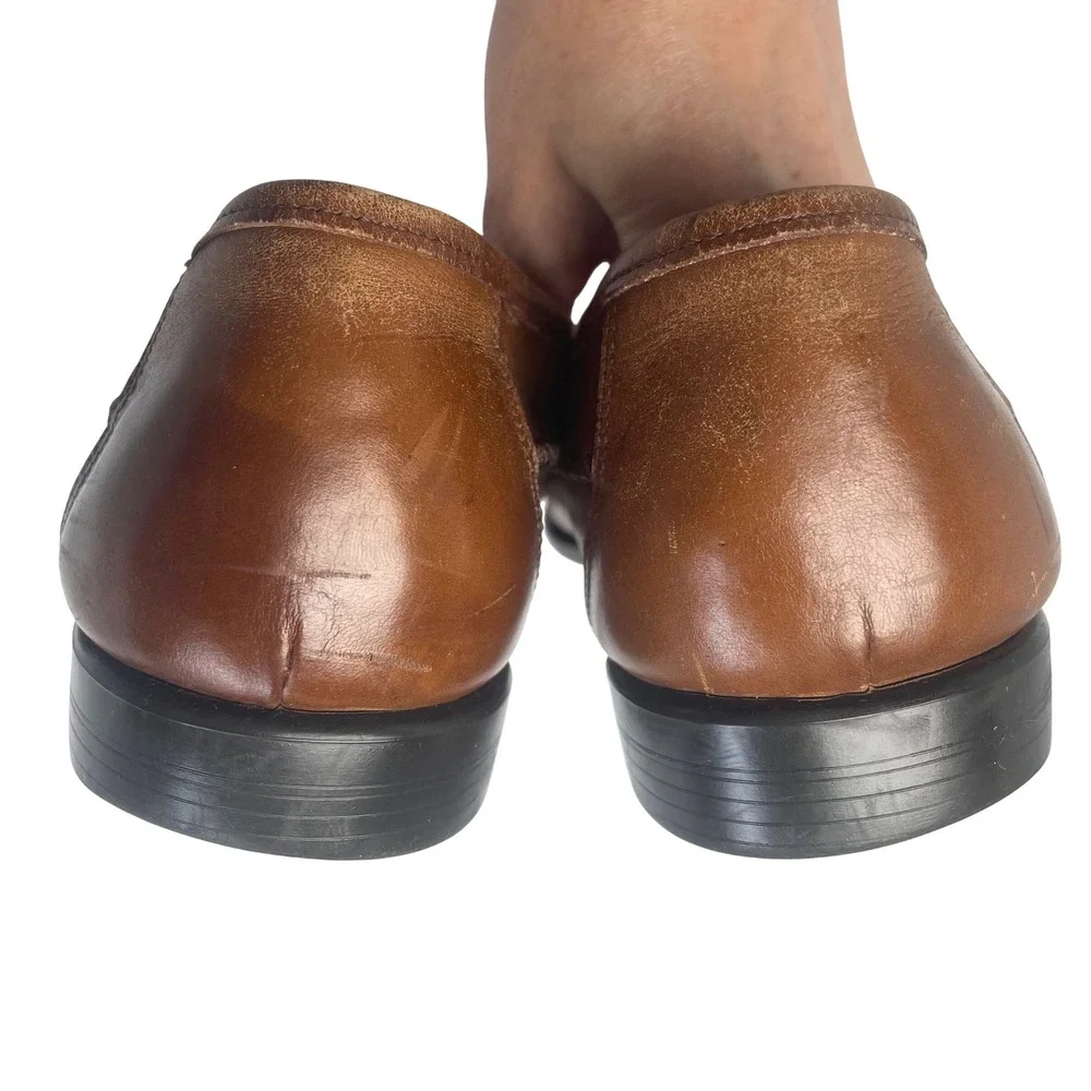Hush Puppies Brown Leather Loafers Mens Size‎ 9M Tassels Woven Upper Dress Shoes